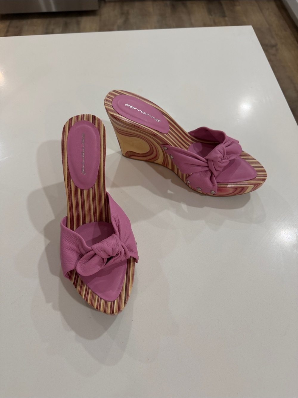 Women's Pink Knot-Detail Wedge Slide Sandals vintage Y2K brand new